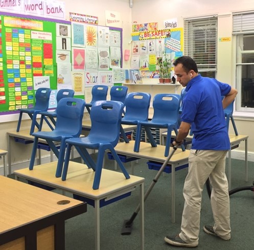 A bright classroom prepared for pupils